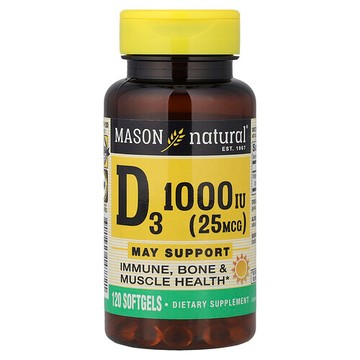 Mason Natural, 維生素 D3，25 微克（1,000 國際單位），120 粒軟膠囊