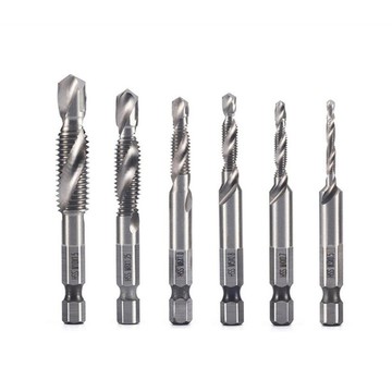 6 件/套鑽頭絲錐組合鑽頭 HSS 去毛刺埋頭孔套裝 1/4 英寸柄,適用於 Max。 5mm厚軟金屬/木材/塑料板 2