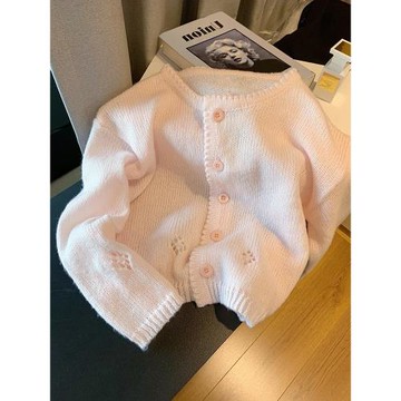 今年流行的漂亮爆款女裝鏤空毛衣開衫秋冬女洋氣軟糯薄款針織外套