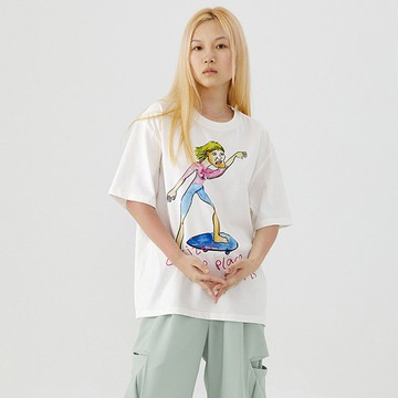 Surf On Land Print T-shirt 陸地沖浪插畫T恤 白色 無性別穿搭