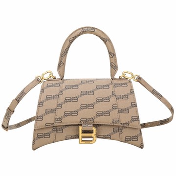BALENCIAGA 巴黎世家  Hourglass 小型 BB Monogram 印花塗層帆布手提/斜背沙漏包(卡其色)