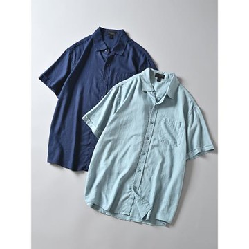 外貿尾貨出口美國訂單55亞麻45棉夏季男士美式休閑純色短袖襯衫潮