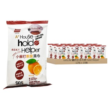 UdiLife 優的生活大師 hold Helper 小蘇打橘子清潔濕巾 SGS檢驗 台灣製造 20x30cm  12包  1組