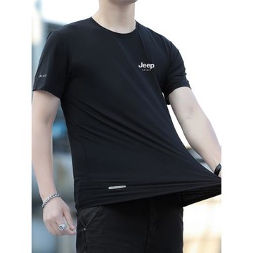 新款夏季真冰絲短袖速干T恤透氣短袖男高彈力寬松加大碼半袖