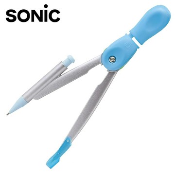 日本文具 SONIC - [專利設計] 中心旋轉筆芯圓規(附安全蓋)-水藍