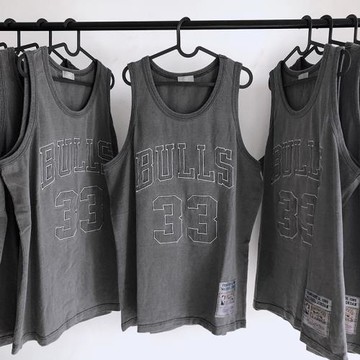 高品質水洗棉做舊復古無袖背心籃球BULLS字母33刺繡寬松馬甲潮男