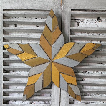 美式鄉村實木拼接五角星雪花壁掛 復古木板掛畫 創意壁掛1入