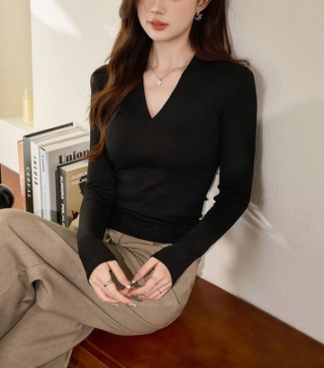 典雅V領修身質感上衣
