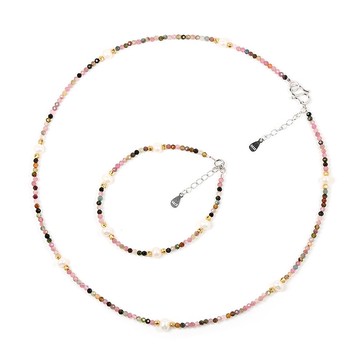 【正佳珠寶】天然淡水珍珠 極細彩碧璽 珍珠項鍊 珍珠手鍊