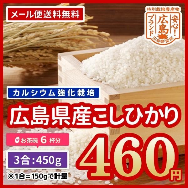 米 送料無料 ポイント消化 お米 広島県産 カルゲン米 コシヒカリ 3合 450g お試し 令和5年産  ※ゆうパケット配送のため日時指定・代引不可