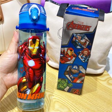 正版迪士尼兒童彈跳杯鋼鐵俠漫威吸管杯男生斜挎水杯戶外水壺杯子