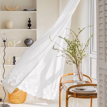 【台灣公司 可打統編】小清新夢幻蕾絲百葉紗簾陽臺飄窗紗簾透光不透人網紅新款白紗窗簾 y8181
