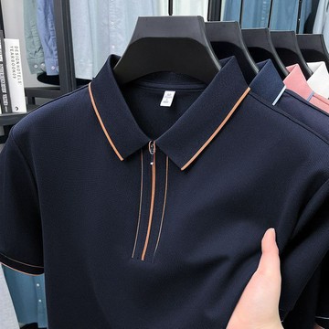 🔥【高品質/包退換】男士POLO衫休閒POLO衫商務POLO衫翻領POLO衫純色半1拉鏈POLO衫夏季短袖T恤男士短袖