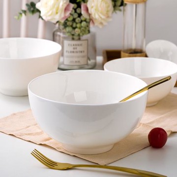骨瓷面碗簡約中式湯碗家用陶瓷餐具大容量吃泡面拉面微波爐純白碗