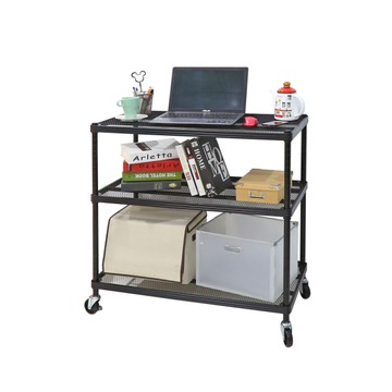 【品樂生活】45X120X98CM 耐重菱形網三層推車 烤漆霧黑/置物架/波浪架/收納架/鐵力士架/鐵架