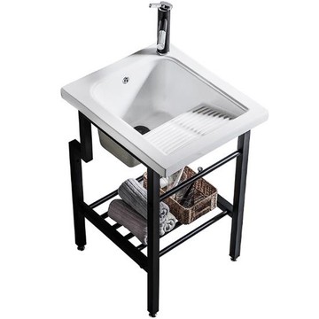 免運 附發票 新款無龍頭孔落地陶瓷洗衣盆帶搓衣板小戶型陽臺超深洗水池免打孔衛生間洗漱洗手臺 盆一體掛墻式面 洗臉盆 洗手盆 檯盆工廠現貨直銷 售後保障 全館八折 5zz