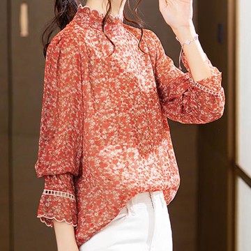 麗質達人 - 2377紅色碎花上衣