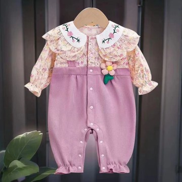 嬰兒衣服秋裝甜美花朵公主滿月百天外出哈衣爬服春秋女寶寶連體衣鑫弘-萌寶童裝可開發票