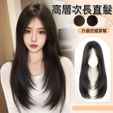 【台灣急速到貨】假髮女整頂 女生全頭套 現貨 中分 八字瀏海 自然 仿真 韓國 透氣大頭皮 羽毛剪 日常玫瑰網黑長直假髮