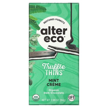 Alter Eco, Truffle Thins，有機黑巧克力棒，薄荷奶油味，2.96 盎司（84 克）