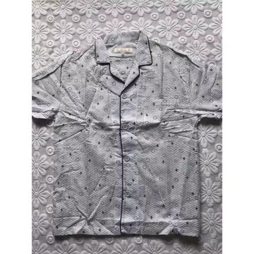 日單簡約小翻領前扣短袖家居服上衣薄款睡衣上裝男寬松休閑夏瑕清