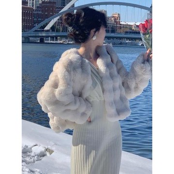 韓版環保毛皮草外套女冬季短款加厚仿兔毛小個子毛毛絨上衣年輕款
