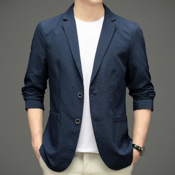 春秋季新款高級感男薄款小西裝外套商務休閑高端男裝單西便西服潮