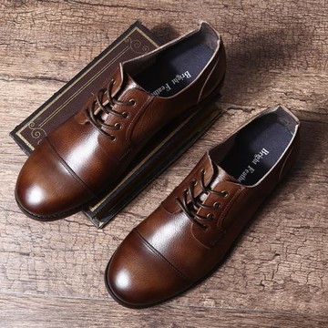 赤羽正品青春潮流日常休閑輕質軟皮圓頭系帶復古男士低幫男鞋