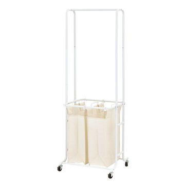 【H&R安室家】多功能雙層衣架 洗衣籃滑輪推車 BN141白色