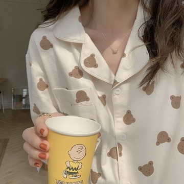 Xuan♥ins風睡衣女2022年新款春秋款兩件套可愛小熊學生開衫家居服套裝