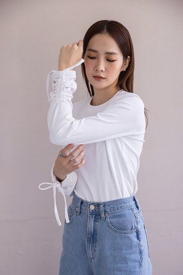 Lalameet 2B054/ 簡約個性抽繩圓領上衣