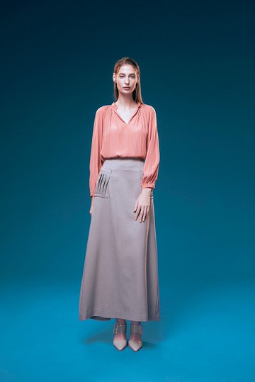 Off-season sale 牛仔灰口袋反褶長裙