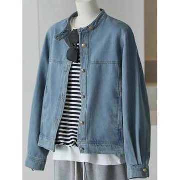 品牌折扣港風復古藍色牛仔外套女春秋寬松百搭氣質短款夾克上衣潮