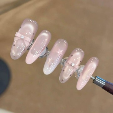 💗Yuki Nail💗純手工溫柔裸粉玻璃珠貓眼手工美甲蝴蝶結手繪星星波點美甲穿戴甲