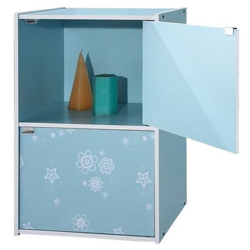 EASYHOME 花系列兩層兩門收納櫃 彩色花紋 塑合板+纖維板  42 x 28.5 x 60cm  藍色