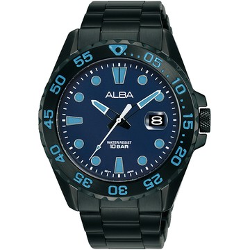 ALBA 經典運動潛水造型手錶-42mm/黑x藍 AS9N27X1 VJ42-X322B