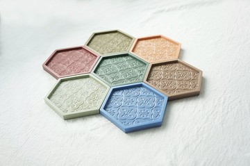 海棠花水泥杯墊吸水型-六角復古款 | 台灣在地特色文創(MIT)