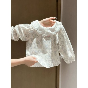 mori🎀mori淺秋女童刺繡花朵襯衫女寶寶韓版時尚上衣兒童衣服童裝