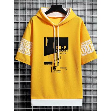 Printed Pullover Hooded Short Sleeve T-shirt 套頭連帽短袖t恤