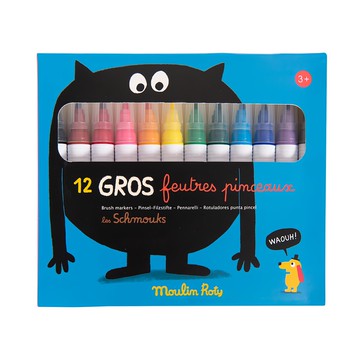 Moulin Roty 彩繪軟毛畫筆 Set 12色 奇趣怪誕  1盒