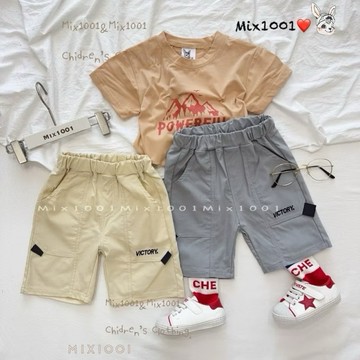 🌈✨mix1001彈性 刺繡VlCTORY口袋短褲✨兒童造型口袋短褲5-17