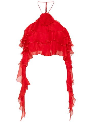 Blumarine - sash-detail ruffled crop top - women - Silk - 38 - Red