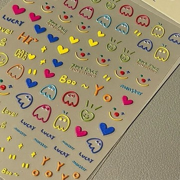 🎀台灣出貨🎀 美甲工具小紅書同款童趣表情浮雕美甲貼紙可愛小熊美甲貼diy浮雕立體貼紙