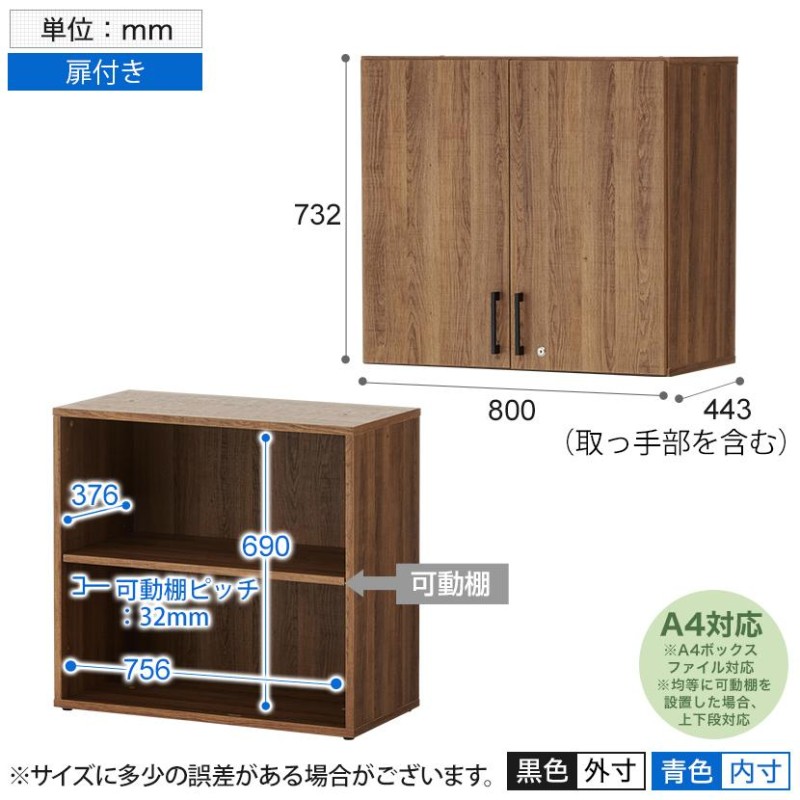 法人様限定 キャビネット レモダ 木製 2段 扉付き 上置き用 書庫 収納