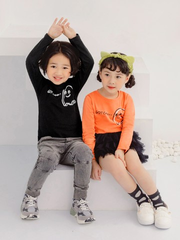 純棉萬聖節手繪可愛鬼印花長袖上衣(親子裝)