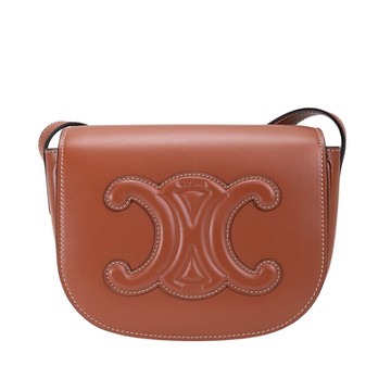 CELINE 賽琳 CUIR TRIOMPHE FOLCO 皮革斜背包(黃褐棕)