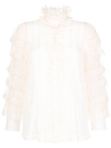 SHIATZY CHEN - ruffled mulberry silk blouse - women - Mulberry Silk/Polyamide/Mulberry Silk - 38 - White