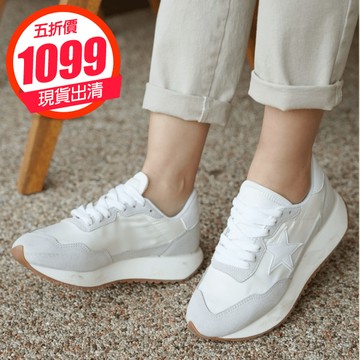 【現貨出清】韓國製．休閒星星拚色繫帶厚底球鞋．白鳥麗子