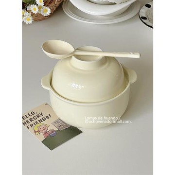 韓國ins風奶油色餐具泡面螺螄粉碗學生宿舍帶蓋飯碗大容量早餐碗