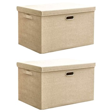 棉麻摺疊收納箱  M(37 x 27 x 26cm)  暖心米  2個
